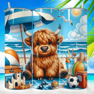 Highland Cow Baby on the Beach Tumbler