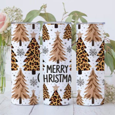 Merry Christmas Neautral & Browns Skinny Tumbler 600ml