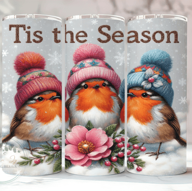 Trio Of Robins Christmas Skinny Tumbler 600ml