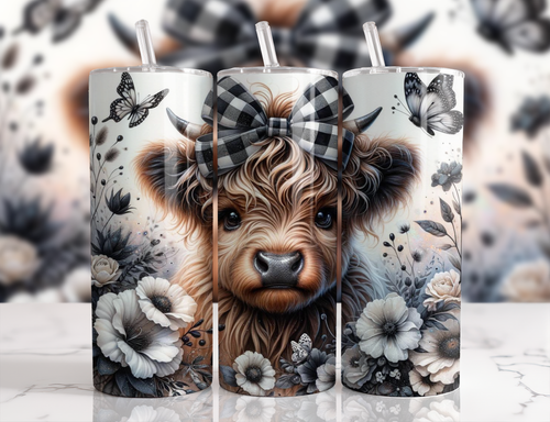 Highland Cow Tumbler 1 Black and White Bow