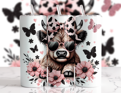 Highland Cow Tumbler 2 Pink and Black Bow
