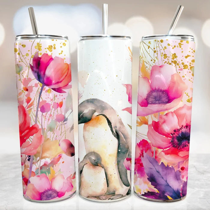 Floral Penguin Tumbler
