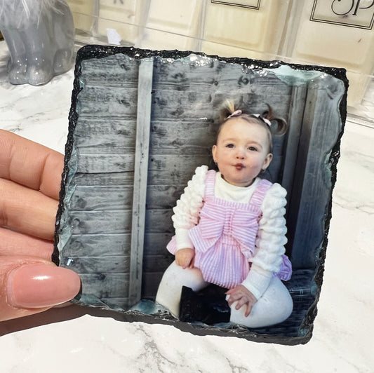 Gloss Photo Slate Coaster (9cm)