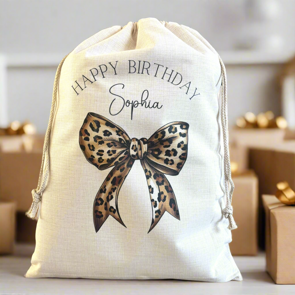 Leopard Print Bow Birthday Sack