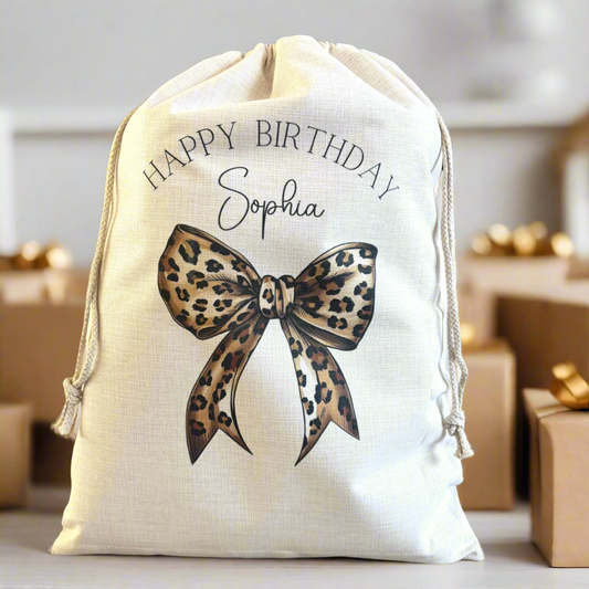 Leopard Print Bow Birthday Sack