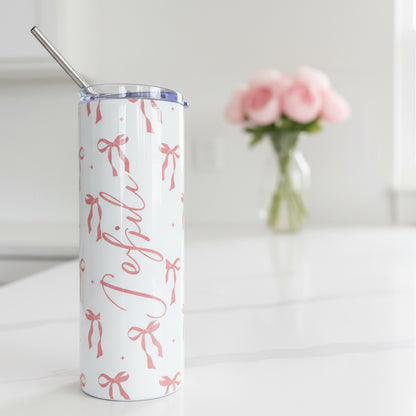 Pink Delicate Bow Named Tumbler
