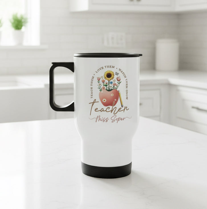 Travel Mug 14oz Teacher Apple Design