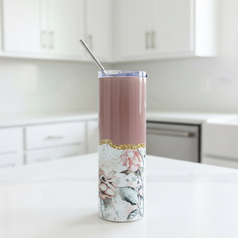 Dusky Pink, Floral Named Tumbler