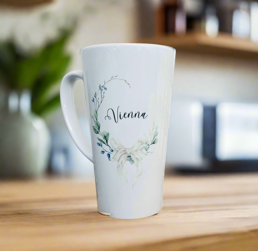 New Latte Half Wreath Ceramic Mug 17oz  inc Box