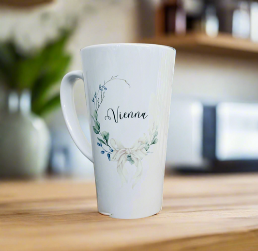 New Latte Half Wreath Ceramic Mug 17oz  inc Box