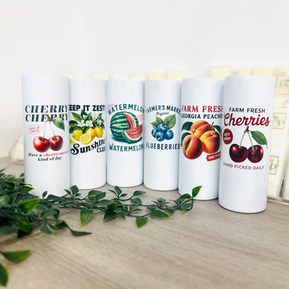 White Tumbler with Vintage Fruits