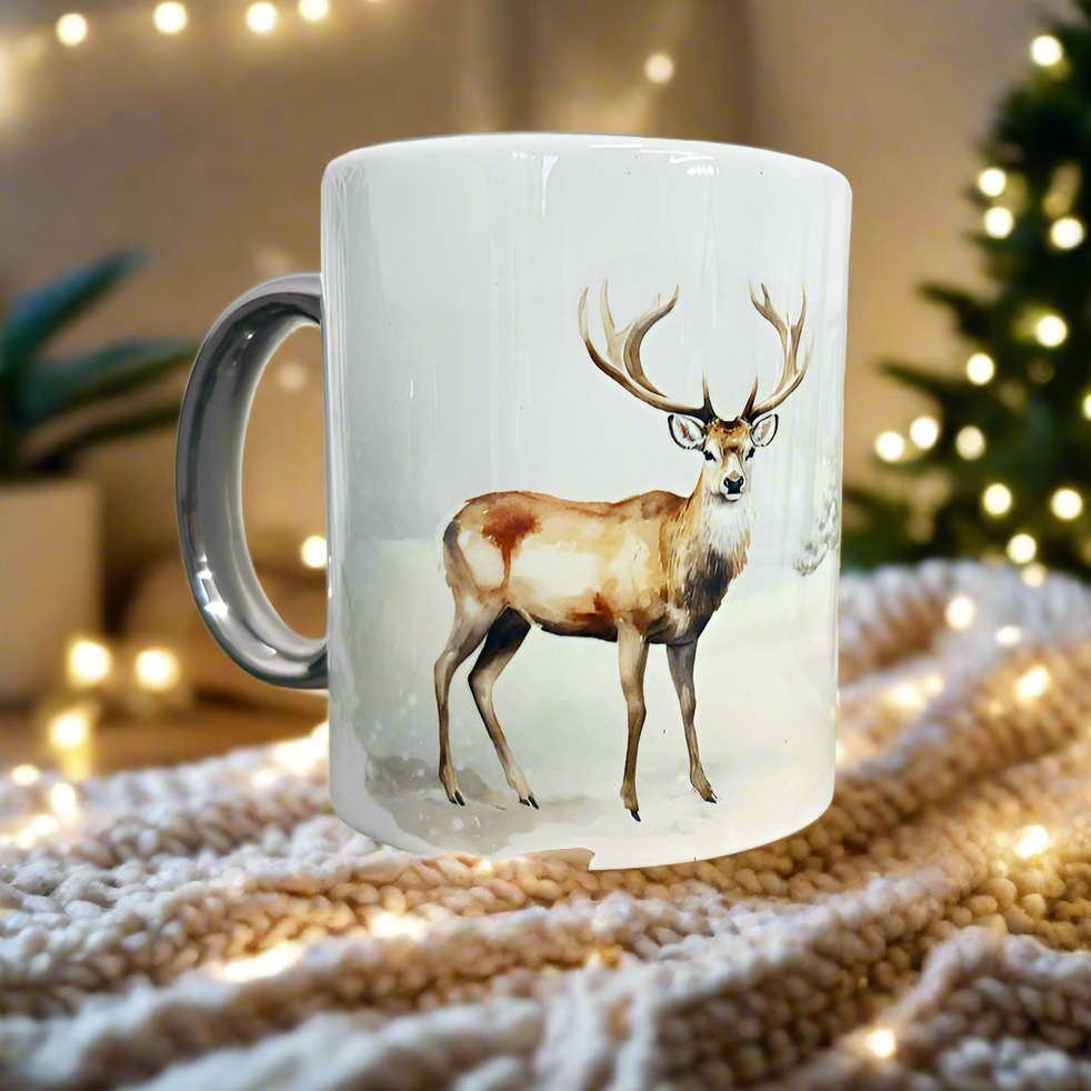 Stag Christmas Scene Wrap Mug