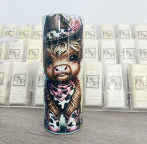 Cow boy highland cow 600ml Skinny Tumbler (No Print on the back)