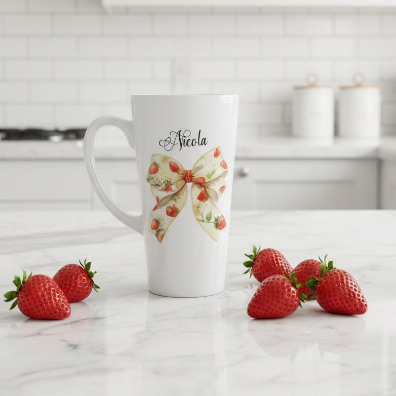 Strawberry Bow Latte Ceramic Mug