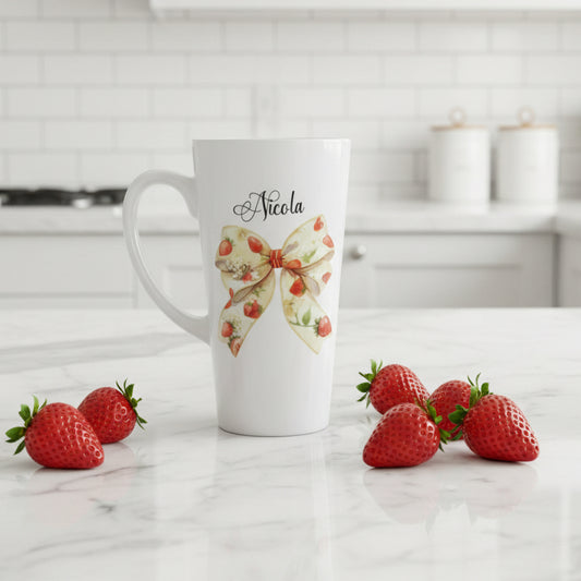 Strawberry Bow Latte Ceramic Mug
