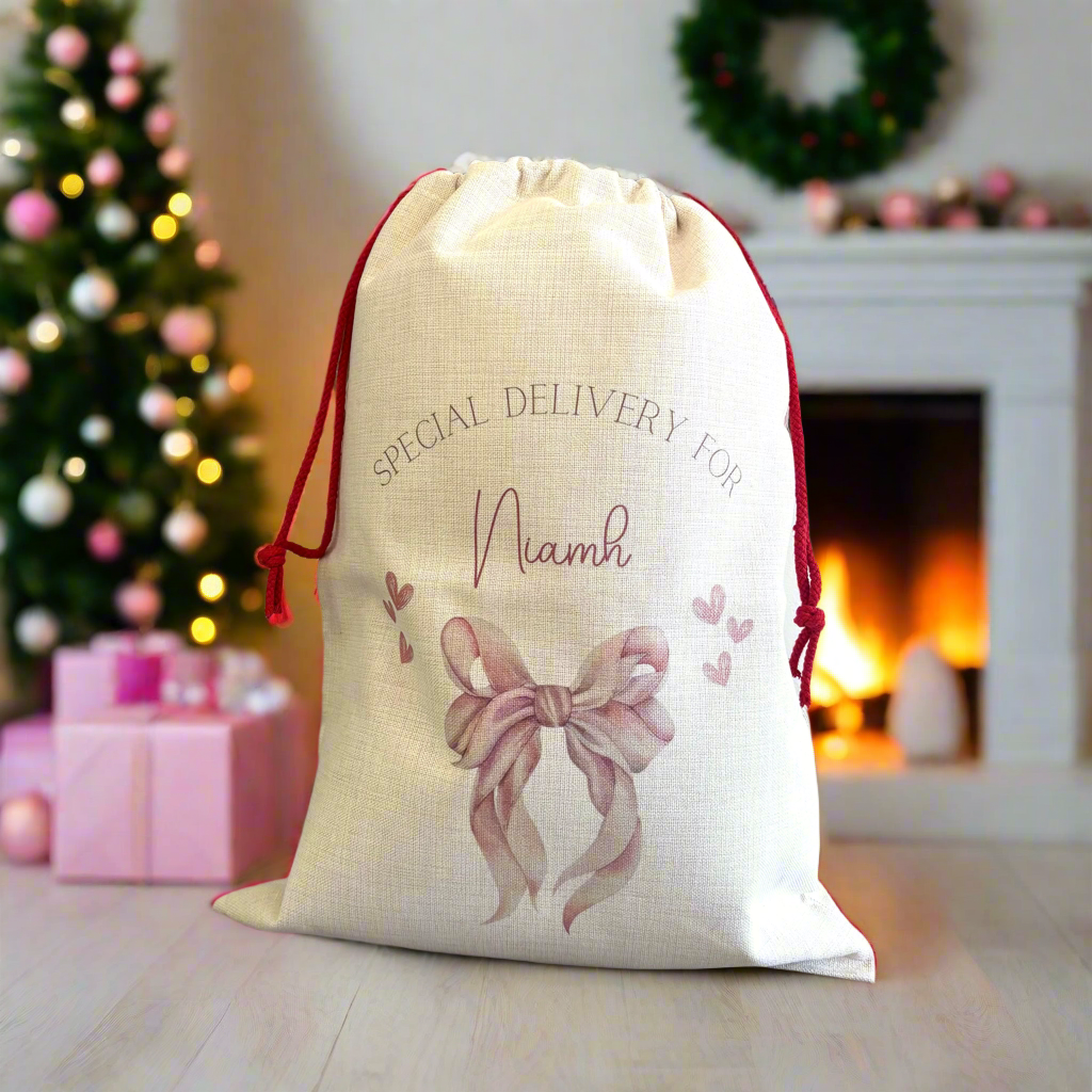 Pink Bow Santa Sack