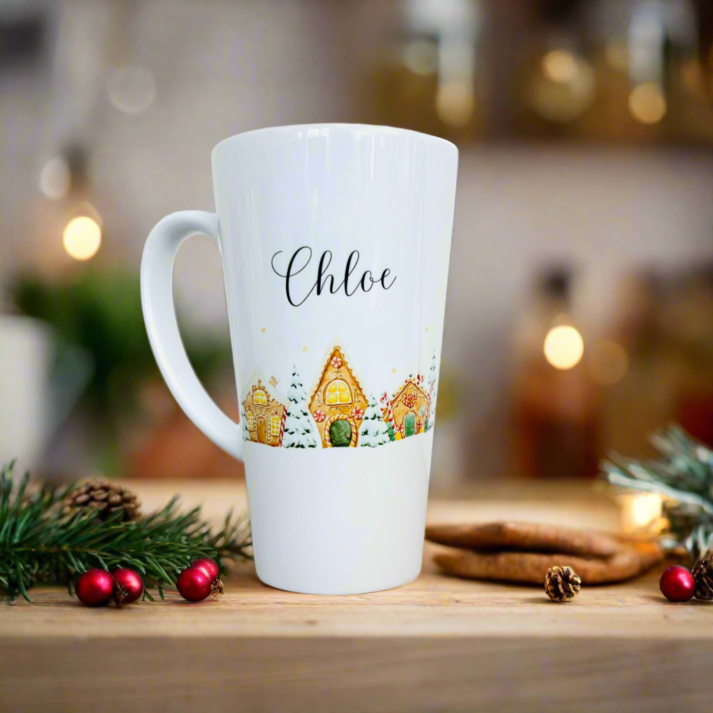 New Latte Ceramic Mug 17oz Gingerbread Houses inc Box