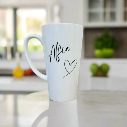 Latte Ceramic Mug 17oz Name &Heart
