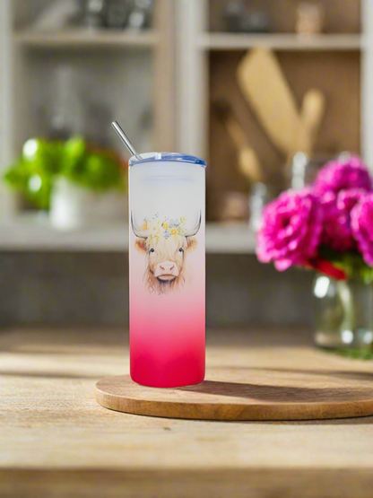 Highland Cow Tall Neon Skinny Glass Tumbler 25oz