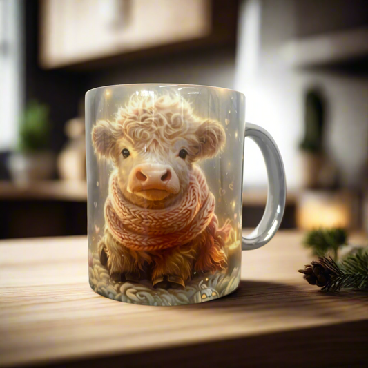 Baby Highland Cow Chunky Knit Scarlf Mug