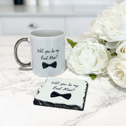Black Bow Tie  *Any Words* Mug and Coaster Set