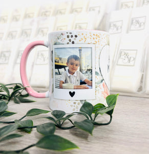 2 Photo Mug with Love heart to add text - Pink Mug