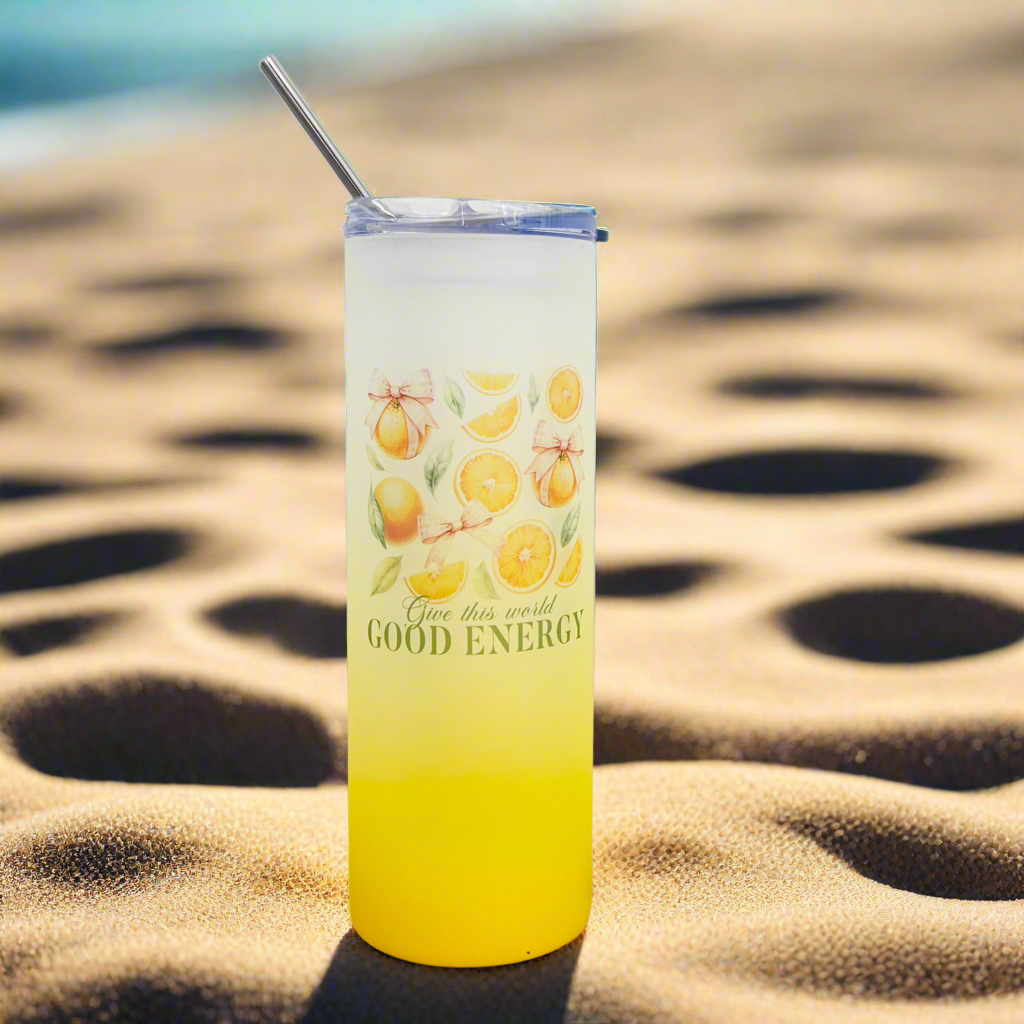 Vintage Orange Tall Orange Skinny Glass Tumbler 25oz