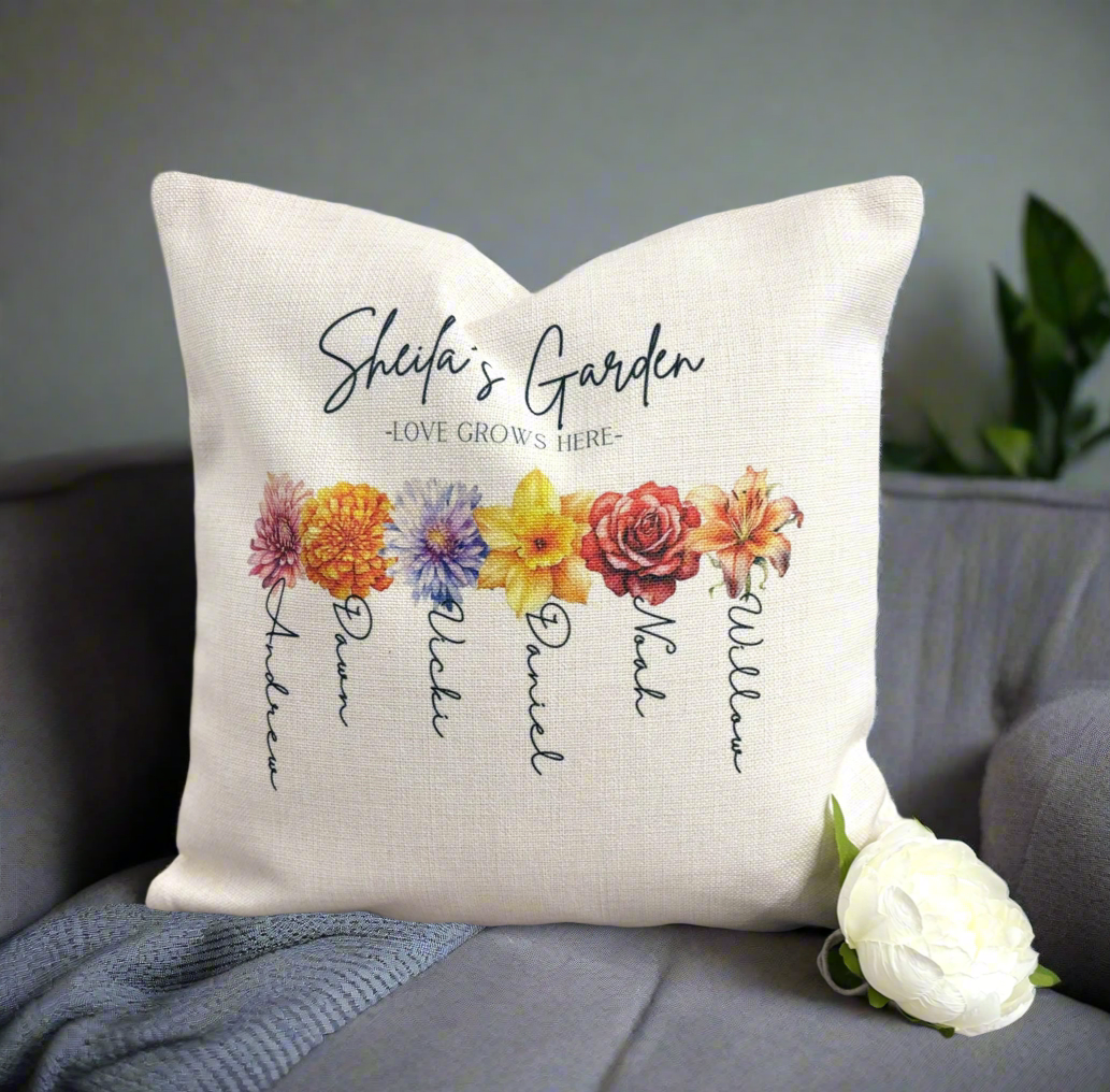 Love Grows Here - 40cm Filled Cushion (Don’t forget to leave us the name for who’s Garden this is)