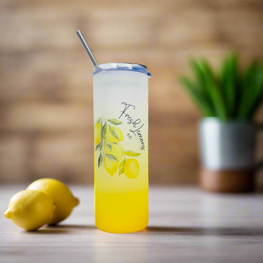 Fresh Lemons of Italy Tall Skinny Glass Tumbler 25oz