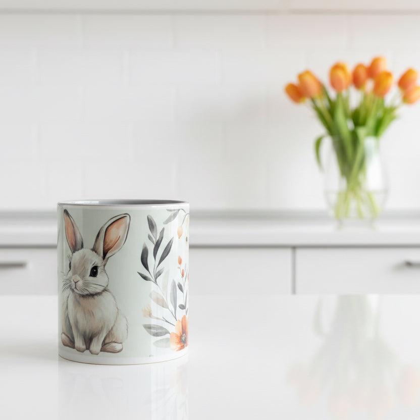 Bunny Grey Handle Mug