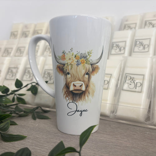 Latte mug -Highland Cow - Jayne (duplicated font)