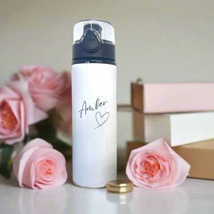 Name and Love Heart Sports bottle With Closed Lid