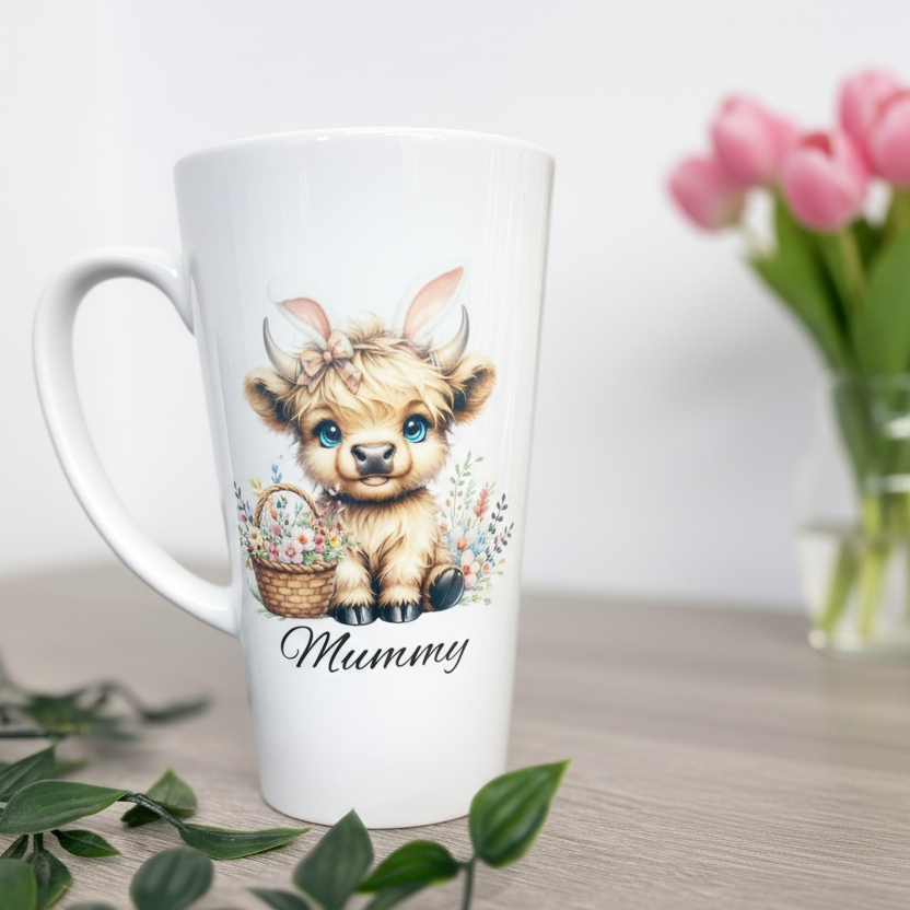New Latte Ceramic Mug 17oz Baby Highland Cow Easter inc Box