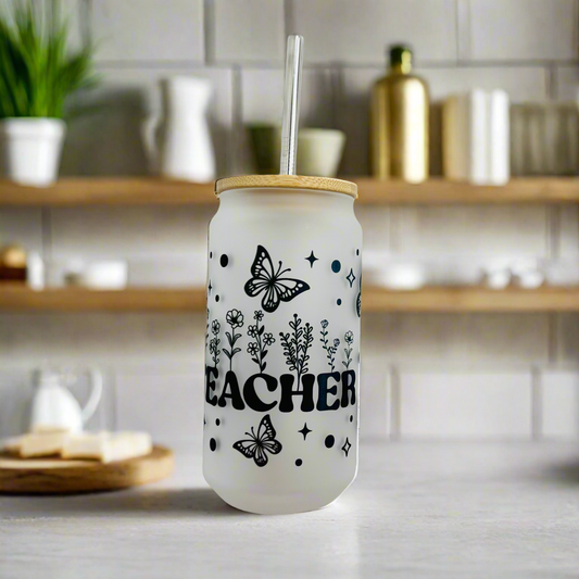 Teacher Frosted Glass Can 18oz Tumbler
