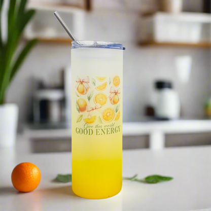 Vintage Orange Tall Orange Skinny Glass Tumbler 25oz