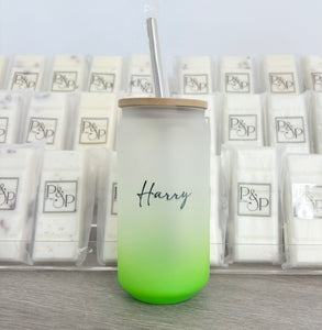 Neon Green Glass Tumbler Name Printed: Harry