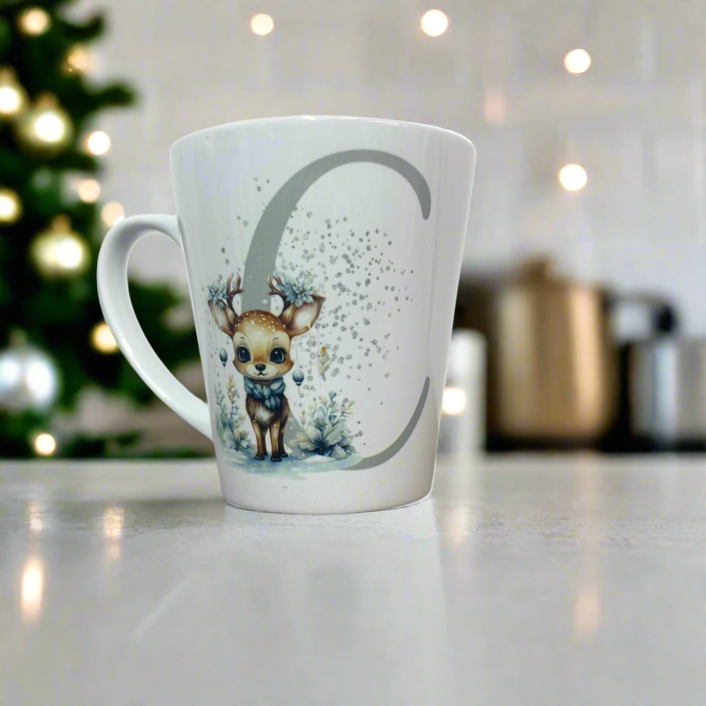Reindeer Grey Initial Mini Initial Latte Mug