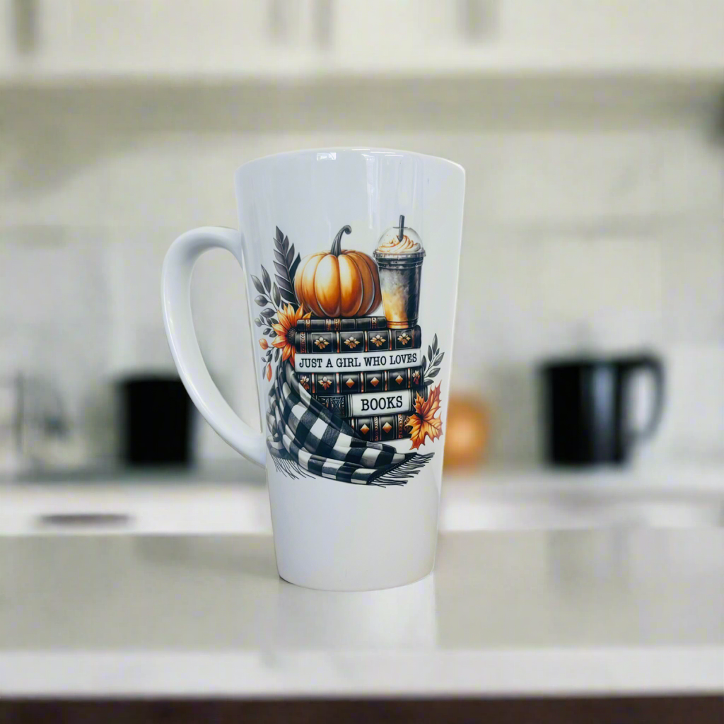 Girl, Books & Pumpkins 17oz Latte Mug