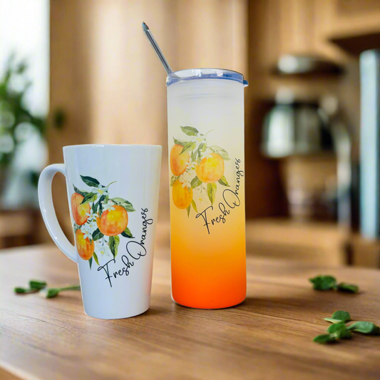 Fresh Oranges duo 17oz Latte Mug & Orange Neon 21oz Tumbler