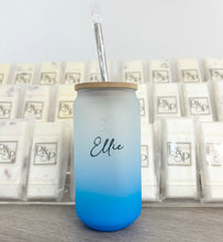 Neon Light Blue Glass Tumbler Name Printed: Ellie