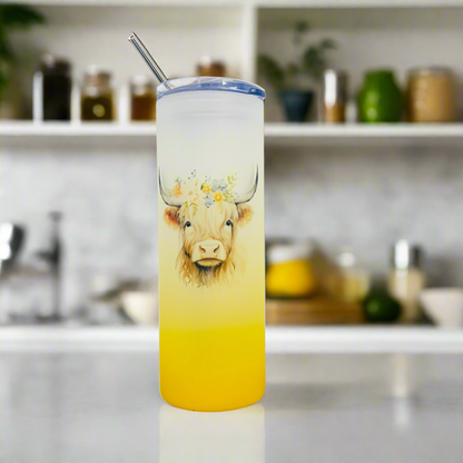 Highland Cow Tall Neon Skinny Glass Tumbler 25oz