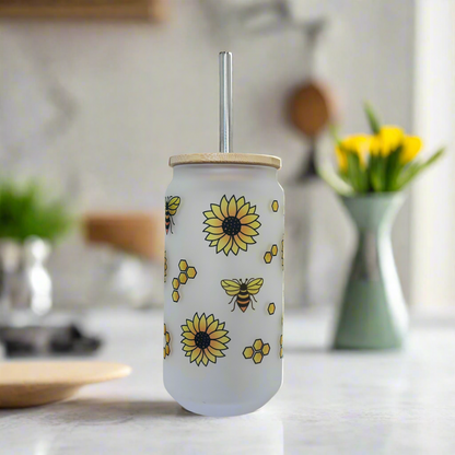 Bee honey comb Frosted Glass Can 18oz Tumbler