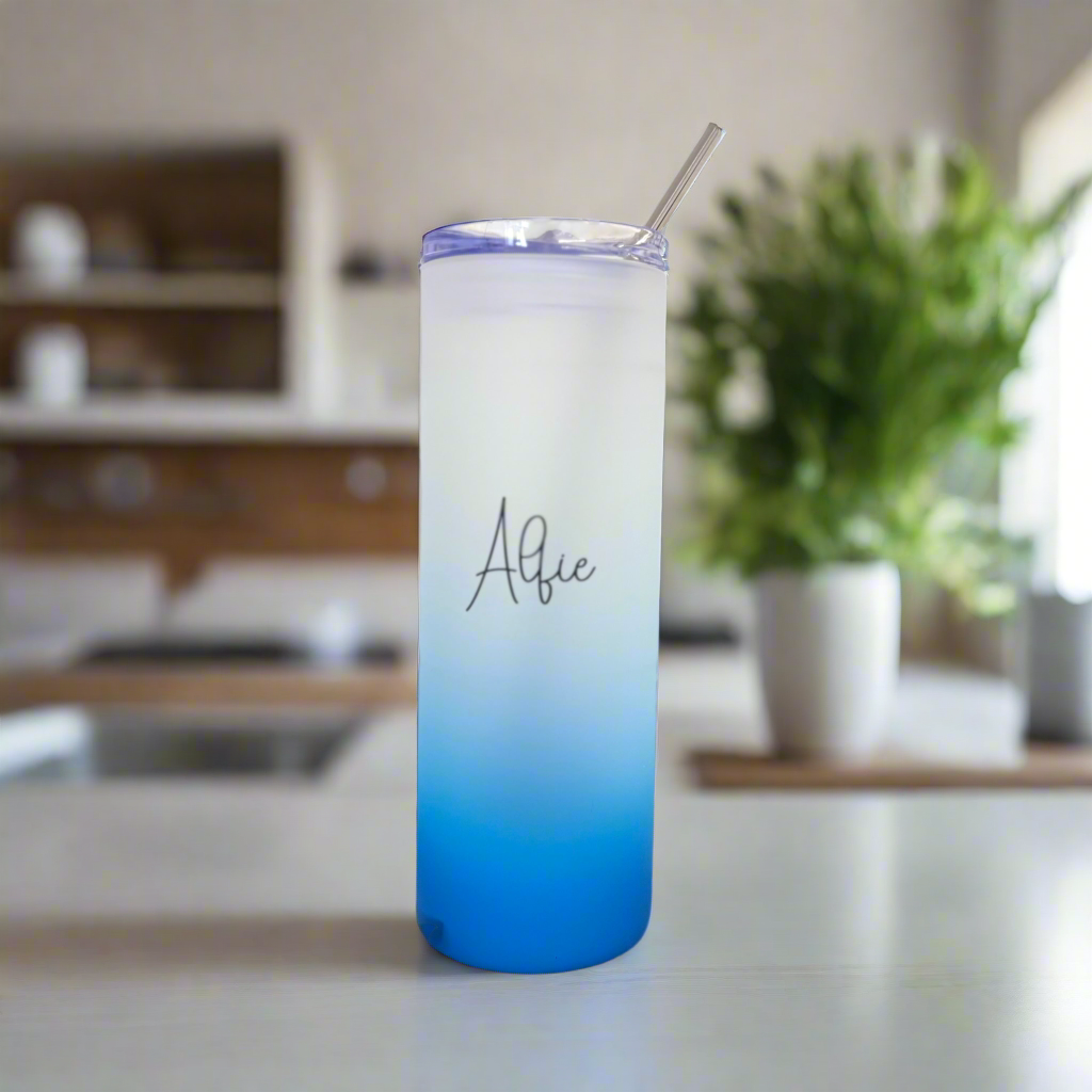 Name Neon Tall Skinny Glass Tumbler 25oz (choose your colour)