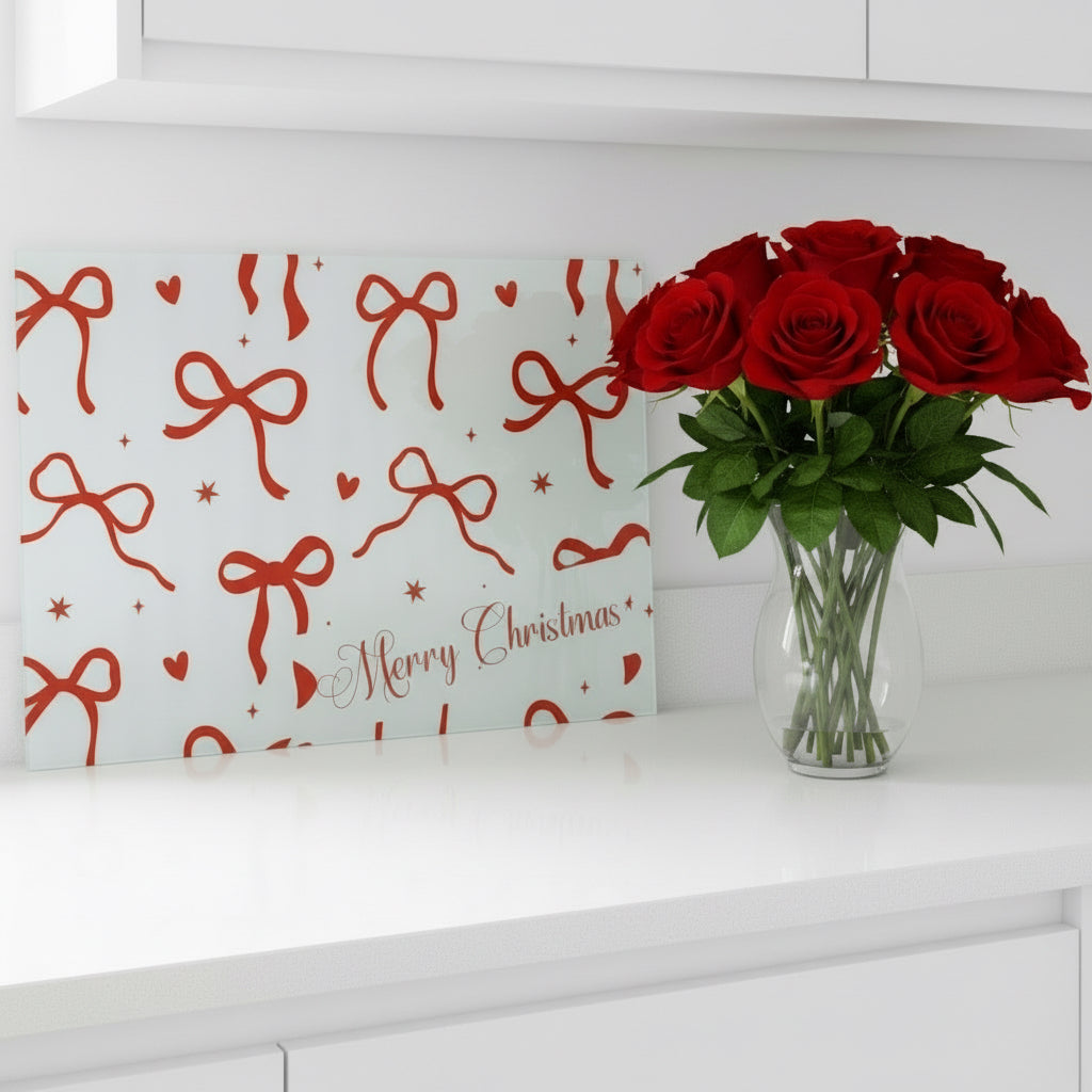 Red Bow and Hearts with Pink stripes Chopping Board/ Splashback A3