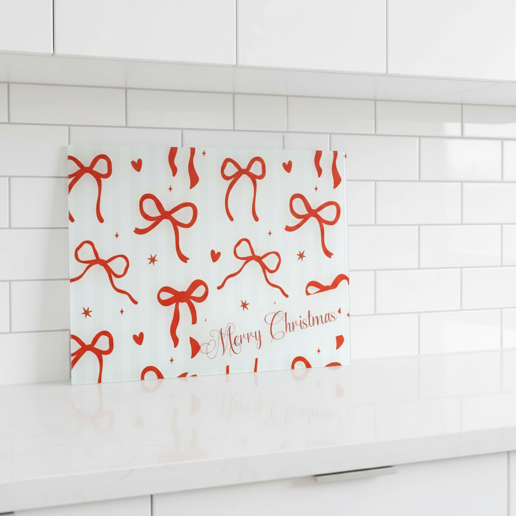 Red Bow and Hearts with Pink stripes Chopping Board/ Splashback A3