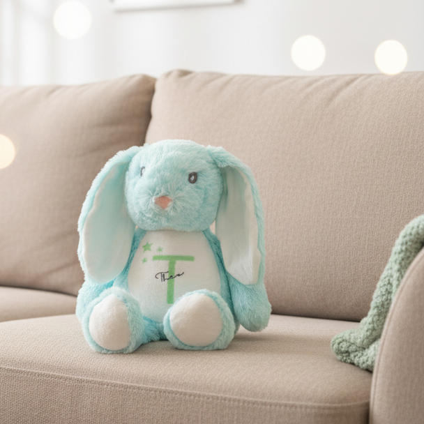 Blue Floppy Rabbit Plush with Initial & Name
