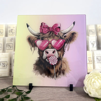 Pink Highland Cow 30cm Chopping Board
