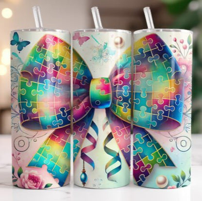 Autism Bow Skinny Tumbler