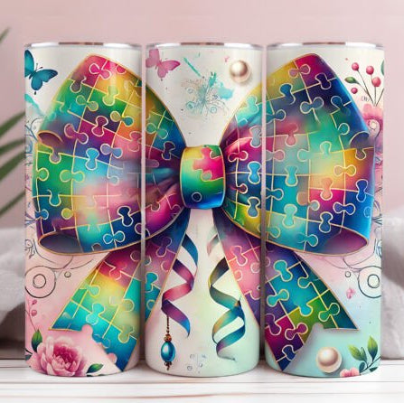 Autism Bow Skinny Tumbler