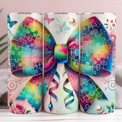 Autism Bow Skinny Tumbler